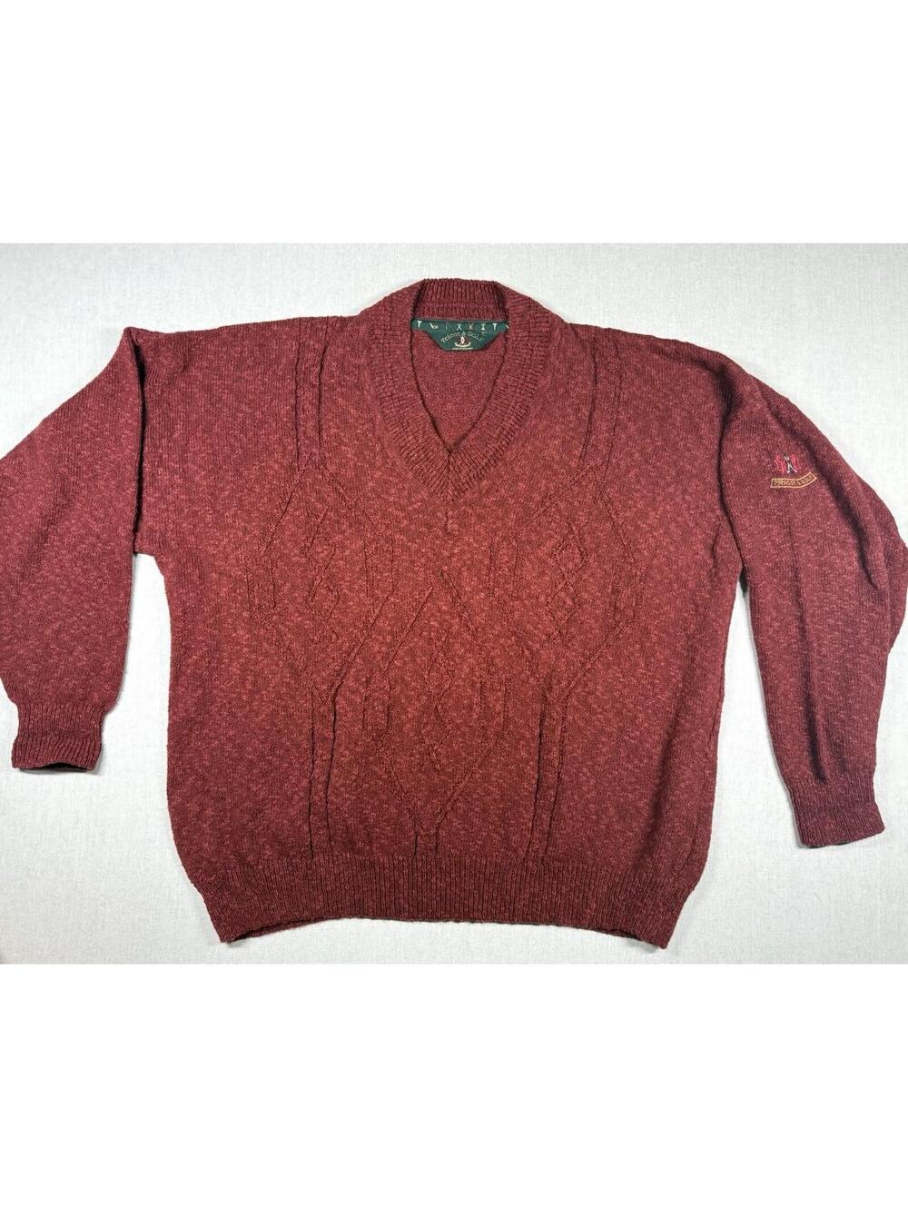 Vintage Ireland Tricot & Golf Sweater Men XL Red Cotton Blend Grandpa Grunge